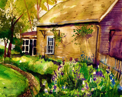 House Garden Watercolor Painting