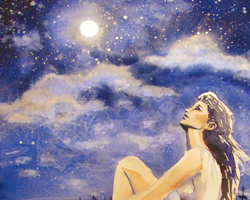 Night sky girl watercolor painting